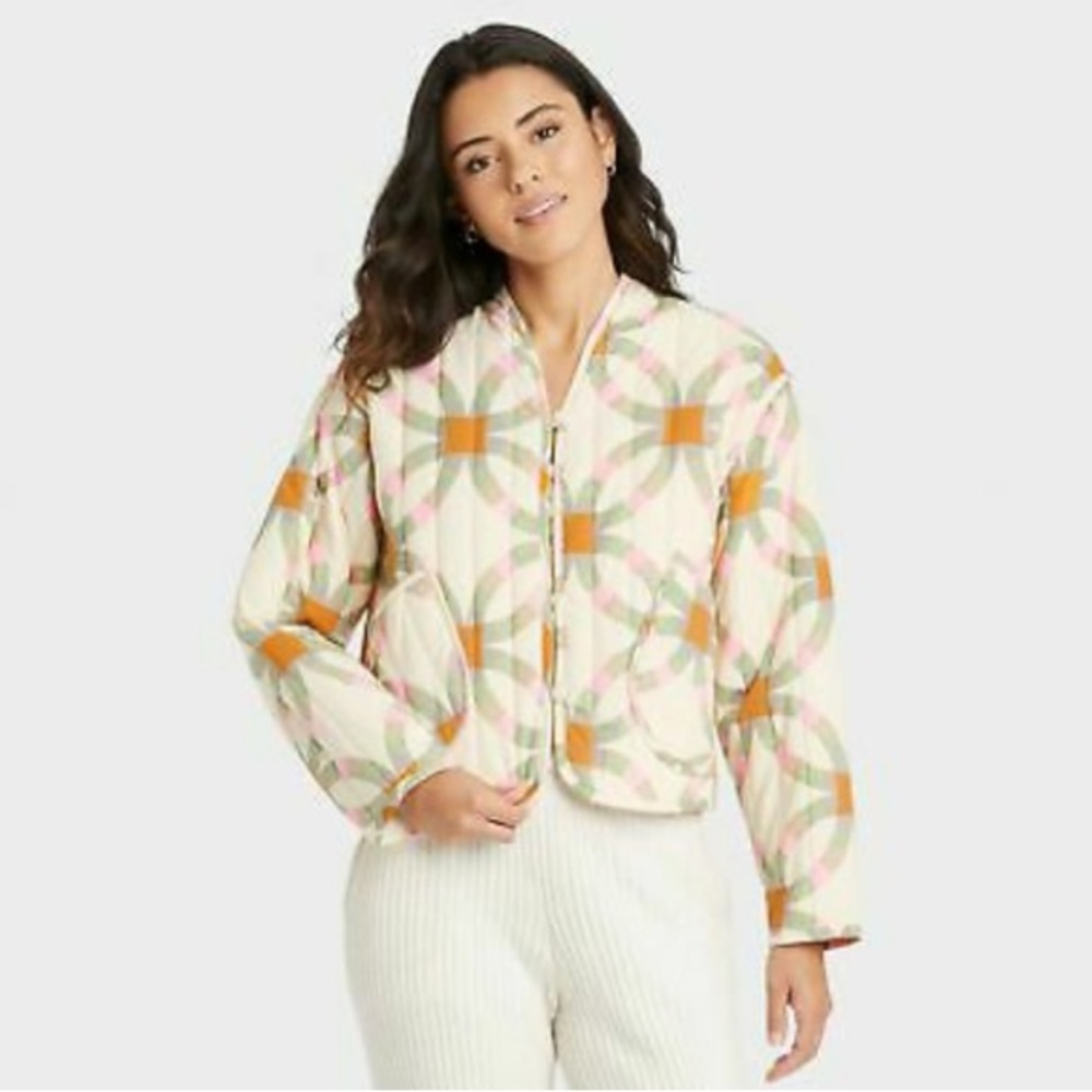 NWT Universal Thread Quilted Patterned Cream Ring Multi Longsleeve Jacket